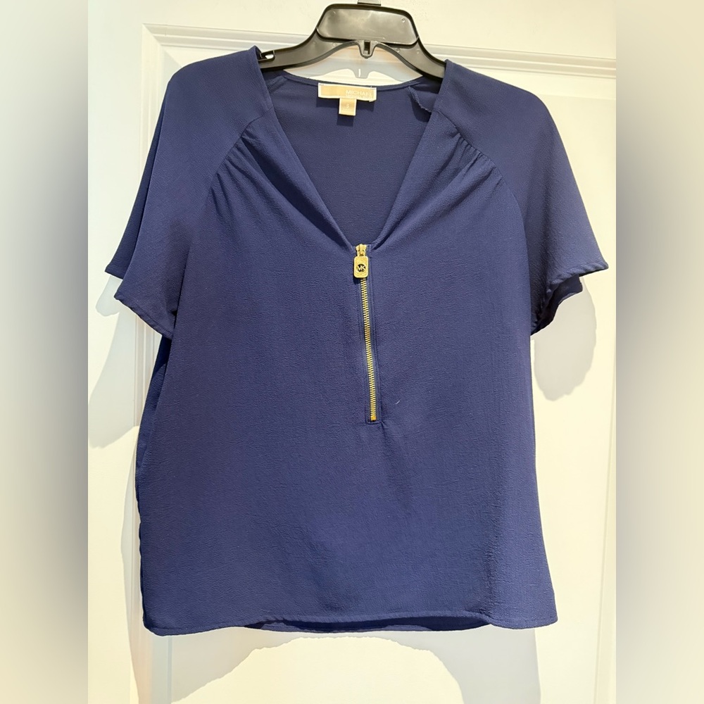 Michael Michael Kors navy blouse top zipper front gold zipper size M